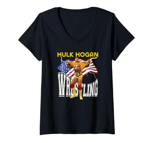 Damen Hulk Hogan_007 T-Shirt mit V-Ausschnitt Damen Hulk Hogan_007 T-Shirt mit V-Ausschnitt von Wrestlers Mania Shop