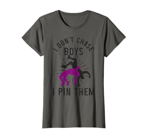 Wrestling Girl Ich jage Jungs nicht ich pinne sie Lustiger Wrestler T-Shirt von Wrestling Apparel & Gifts