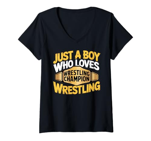 Damen Nur EIN Junge, der Wrestling Wrestler Championship liebt T-Shirt mit V-Ausschnitt Damen Nur EIN Junge, der Wrestling Wrestler Championship liebt T-Shirt mit V-Ausschnitt von Wrestling Fan Gift For Boys And Kids Love Wrestle