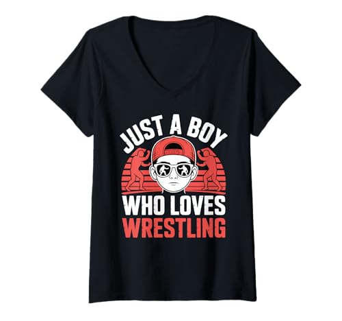 Damen Nur EIN Junge, der Wrestling liebt, Unterhaltung, Kinder T-Shirt mit V-Ausschnitt Damen Nur EIN Junge, der Wrestling liebt, Unterhaltung, Kinder T-Shirt mit V-Ausschnitt von Wrestling Fan Gift For Boys And Kids Love Wrestle