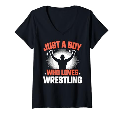 Damen Nur EIN Junge, der Wrestling liebt Wrestler Lustig T-Shirt mit V-Ausschnitt Damen Nur EIN Junge, der Wrestling liebt Wrestler Lustig T-Shirt mit V-Ausschnitt von Wrestling Fan Gift For Boys And Kids Love Wrestle