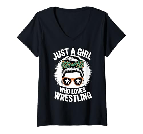 Damen Nur EIN Mädchen, das Wrestling liebt, Wrestler, Mädchen, Kinder T-Shirt mit V-Ausschnitt Damen Nur EIN Mädchen, das Wrestling liebt, Wrestler, Mädchen, Kinder T-Shirt mit V-Ausschnitt von Wrestling Fan Gift For Girls And Kids Love Wrestle