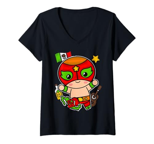 Damen Lucha Libre Mexican Wrestling Legend Mask Design T-Shirt mit V-Ausschnitt Damen Lucha Libre Mexican Wrestling Legend Mask Design T-Shirt mit V-Ausschnitt von Wrestling Lucha Libre Mexican Mask Graphic