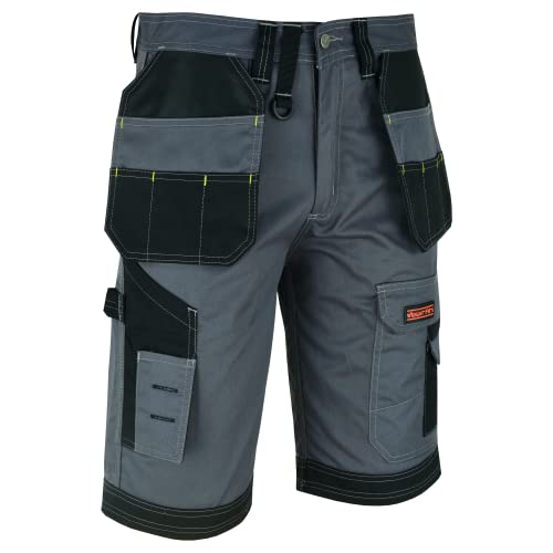 WrightFits Holster-Arbeitsshorts für Herren - Grau - Sommer-Hochleistungs-Sicherheitskampf-Cargo-Shorts - Mehrere Taschen - Dreifach genäht - Strapazierfähige Arbeitskleidung (40W) von WrightFits