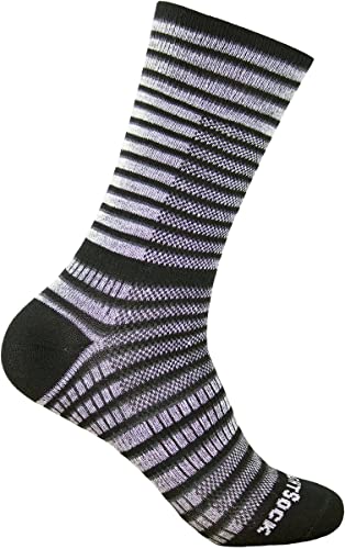 Wrightsock Profi Sportsocke, Laufsocke, Wandersocke - Ringelsocke in grau-schwarz gestreift - Anti-Blasen-System, doppel-lagig, Crew lang, Gr. L von Wrightsock