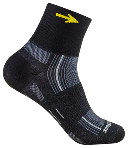 Wrightsock Profi Sportsocke, Laufsocke, Wandersocke in schwarz, Anti-Blasen-System, doppel-lagig, Quarter mittellang - Jakobsweg Pfeilsocke - Gr. M von Wrightsock