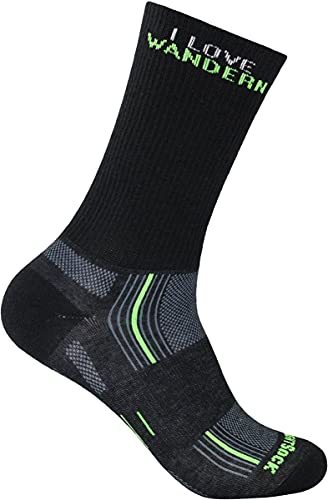 Wrightsock Profi Sportsocke, Laufsocke, Wandersocke in schwarz - I Love Wandern - Anti-Blasen-System, doppel-lagig, Crew lang, Gr. M von Wrightsock