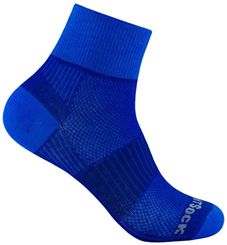 Wrightsock Profi Sportsocke, Laufsocke Modell Coolmesh II in blau-royalgemustert, Anti-Blasen-System, doppel-lagig, Quarter mittellang, Gr. M von Wrightsock