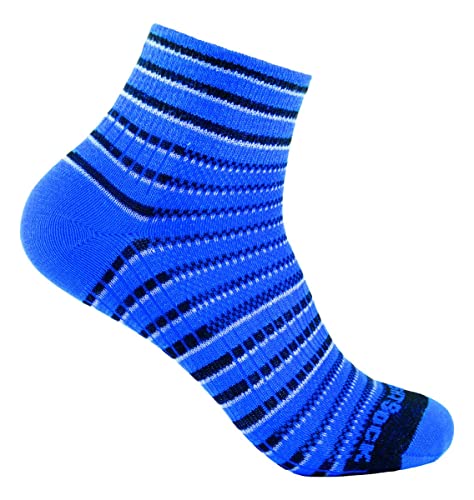 Wrightsock Profi Sportsocke, Laufsocke Modell Coolmesh II in blau weiss schwarz, Anti-Blasen-System, doppellagig, Quarter lang gestreift, Gr. XL von Wrightsock