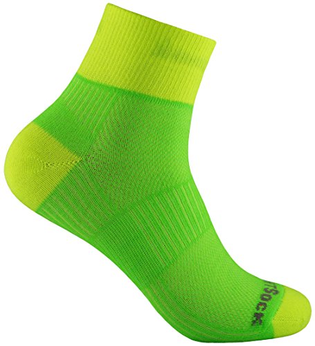 Wrightsock Profi Sportsocke, Laufsocke Modell Coolmesh II in gelb-neongrün gemustert, Anti-Blasen-System, doppel-lagig, Quarter mittellang, Gr. L von Wrightsock