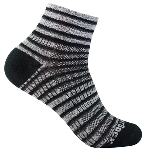 Wrightsock Profi Sportsocke, Laufsocke Modell Coolmesh II in grau schwarz, Anti-Blasen-System, doppellagig, Quarter lang gestreift, Gr. XL von Wrightsock