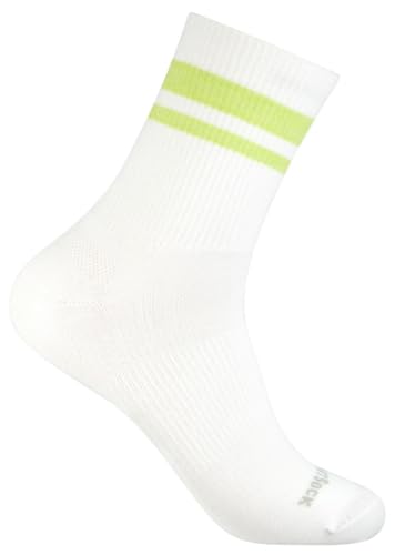 Wrightsock - 1 Paar Herren/Damen Profi Sportsocke, Laufsocke, Modell Stride in weiß hellgrün, Anti-Blasen-System, doppel-lagig, Crew (wadenhoch), Gr. M von Wrightsock