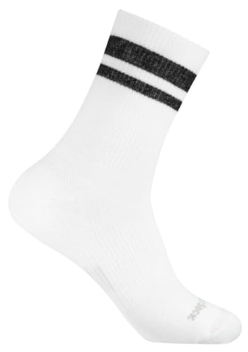 Wrightsock - 1 Paar Herren/Damen Profi Sportsocke, Laufsocke, Modell Stride in weiß schwarz, Anti-Blasen-System, doppel-lagig, Crew (wadenhoch), Gr. L von Wrightsock