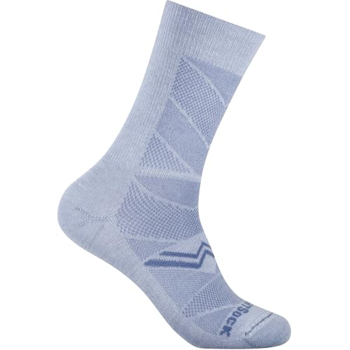 Wrightsock - 1 Paar Herren/Damen Profi Sportsocke, Laufsocke Modell Coolmesh II in hellblau blau, Anti-Blasen-System, doppellagig, Crew (wadenhoch), Gr. S von Wrightsock