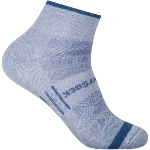 Wrightsock - 1 Paar Herren/Damen Profi Sportsocke, Laufsocke Modell Coolmesh II in hellblau blau, Anti-Blasen-System, doppellagig, Quarter (knöchelhoch), Gr. M von Wrightsock