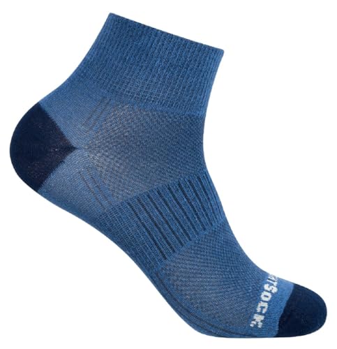 Wrightsock - 1 Paar Herren/Damen Profi Sportsocke, Laufsocke Modell Coolmesh II in seablue navy, Anti-Blasen-System, doppellagig, Quarter (knöchelhoch), Gr. L von Wrightsock