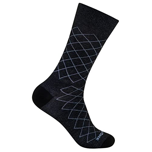 Wrightsock Business-Socke, Laufsocke, Wandersocke in schwarz grau mit Rautenmuster, doppel-lagig, STRIDE Crew (wadenhoch) - Gr.M von Wrightsock