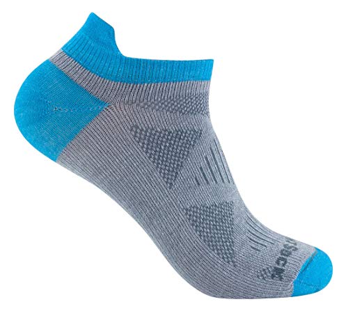 Wrightsock Damen Profi Sportsocke Sneakers Modell Coolmesh II Women in hellgrau türkis, Anti-Blasen-System, doppel-lagig, Low Tab kurz - Gr. L von Wrightsock