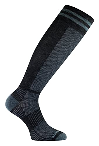 Wrightsock Profi Socke, optimal für Ski- oder Militärstiefel, Modell Coolmesh II in schwarz grau, Anti-Blasen-System, doppel-lagig, OTC kniehoch extra lang, Gr. L von Wrightsock