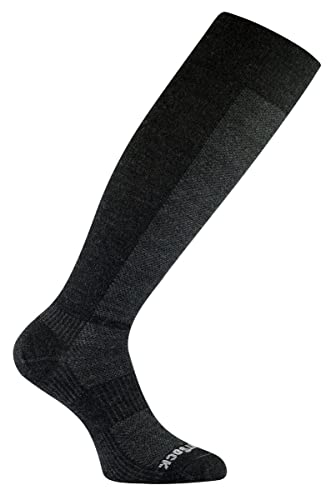 Wrightsock Profi Socke, optimal für Ski- oder Militärstiefel, Modell Merino Coolmesh II in grau schwarz, Anti-Blasen-System, doppel-lagig, kniehoch extra lang Gr. XL von Wrightsock