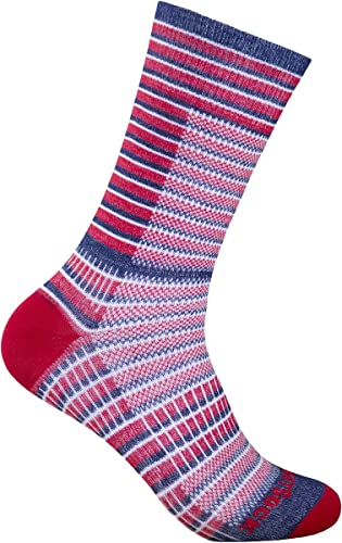 Wrightsock Profi Sportsocke, Laufsocke, Wandersocke - Ringelsocke in rot grau marine gestreift - Anti-Blasen-System, doppel-lagig, Crew lang, Gr. L von Wrightsock