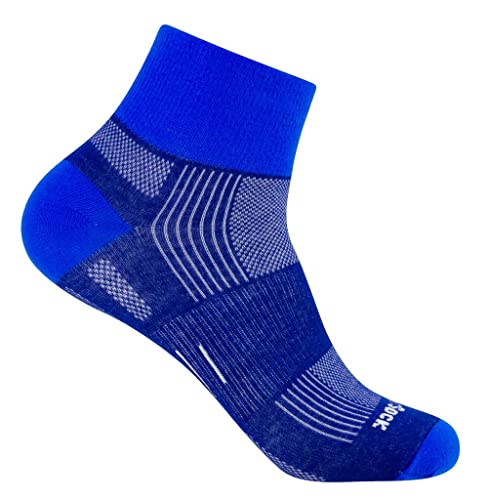 Wrightsock Profi Sportsocke, Laufsocke, Wandersocke in blau royal Modell Eco Explore, Anti-Blasen-System, doppel-lagig, Quarter (knöchelhoch), Gr. L von Wrightsock