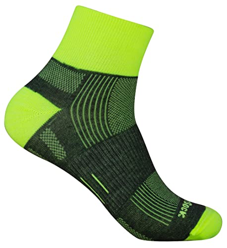 Wrightsock Profi Sportsocke, Laufsocke, Wandersocke in gelb, Modell Eco Explore, Anti-Blasen-System, doppel-lagig, Quarter (knöchelhoch), Gr. L von Wrightsock