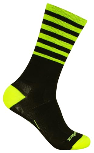 Wrightsock Profi Sportsocke, Laufsocke, Wandersocke in gelb schwarz gestreift, Modell Eco Explore, Anti-Blasen-System, doppel-lagig, Crew (Wadenhoch), Gr. L von Wrightsock