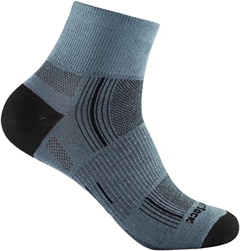 Wrightsock Profi Sportsocke, Laufsocke, Wandersocke in grau schwarz, Anti-Blasen-System, doppel-lagig, Quarter mittellang, Gr. L von Wrightsock