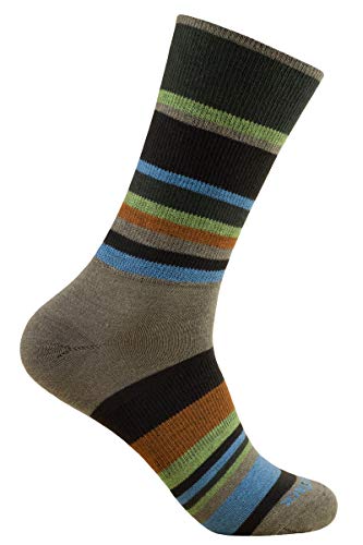 Wrightsock Profi Sportsocke, Laufsocke, Wandersocke in olive Stripes gestreift, doppel-lagig, STRIDE crew lang - Gr.L von Wrightsock