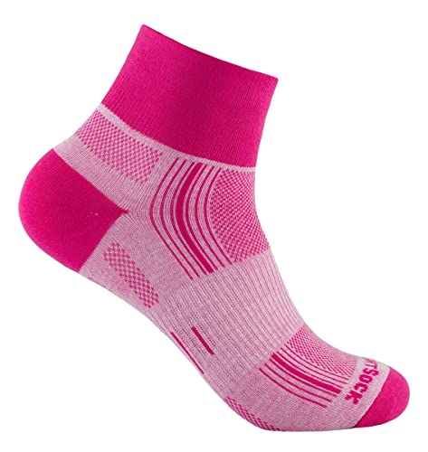 Wrightsock Profi Sportsocke, Laufsocke, Wandersocke in pink, Anti-Blasen-System, doppel-lagig, Quarter mittellang, Gr. S von Wrightsock