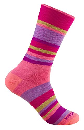 Wrightsock Profi Sportsocke, Laufsocke, Wandersocke in pink Stripes gestreift, doppel-lagig, crew quarter mittellang - Gr.L von Wrightsock