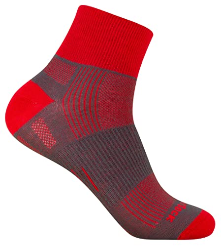 Wrightsock Profi Sportsocke, Laufsocke, Wandersocke in rot, Modell Eco Explore, Anti-Blasen-System, doppel-lagig, Quarter (knöchelhoch), Gr. L von Wrightsock