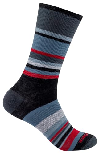 Wrightsock Profi Sportsocke, Laufsocke, Wandersocke in rot grau schwarz Stripes gestreift, doppel-lagig, STRIDE crew lang - Gr.M von Wrightsock