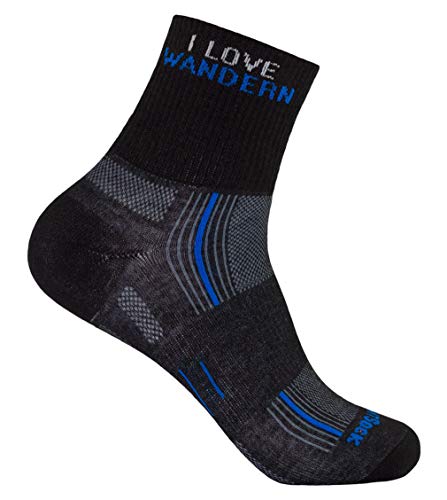 Wrightsock Profi Sportsocke, Laufsocke, Wandersocke in schwarz-blau, doppel-lagig, STRIDE quarter mittellang black-schwarz - I Love Wandern - Gr.M von Wrightsock