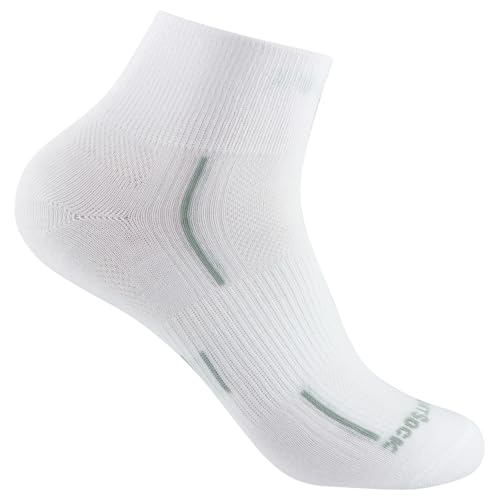 Wrightsock Profi Sportsocke, Laufsocke, Wandersocke in weiß, Modell Stride, Anti-Blasen-System, doppel-lagig, Quarter mittellang, Gr. L von Wrightsock