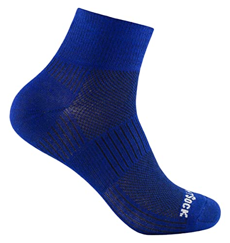Wrightsock - Profi Sportsocke, Laufsocke Modell Coolmesh II in royal blau, Anti-Blasen-System, doppel-lagig, Quarter mittellang, Gr. M von Wrightsock