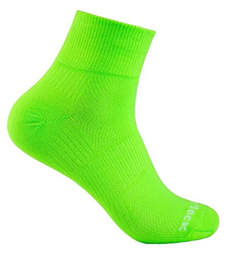 Wrightsock - Profi Sportsocke, Laufsocke Modell Coolmesh II in Neon Grün, Anti-Blasen-System, doppellagig, Quarter mittellang, Gr. M von Wrightsock