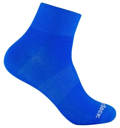 Wrightsock - Profi Sportsocke, Laufsocke Modell Coolmesh II in blau Anti-Blasen-System, doppellagig, Quarter mittellang, Gr. M von Wrightsock