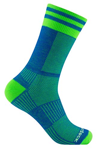 Wrightsock Profi Sportsocke, Laufsocke Modell Coolmesh II in blau grün, Anti-Blasen-System, doppel-lagig, CREW lang, Gr. L von Wrightsock