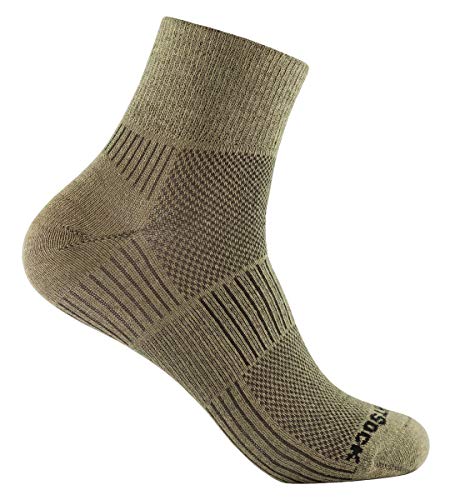 Wrightsock - Profi Sportsocke, Laufsocke Modell Coolmesh II in khaki, Anti-Blasen-System, doppellagig, Quarter mittellang, Gr. L von Wrightsock