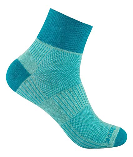 Wrightsock Profi Sportsocke, Laufsocke Modell Coolmesh II in mint-türkis gemustert, Anti-Blasen-System, doppel-lagig, Quarter mittellang, Gr. M von Wrightsock