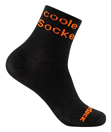 Wrightsock Profi Sportsocke, Laufsocke Modell Coolmesh II in schwarz, Anti-Blasen-System, doppellagig, Quarter mittellang, Aufschrift Coole Socke, Gr. L von Wrightsock