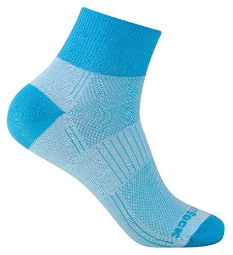 Wrightsock Profi Sportsocke, Laufsocke Modell Coolmesh II in türkis blau, Anti-Blasen-System, doppellagig, Quarter (knöchelhoch), Gr. L von Wrightsock