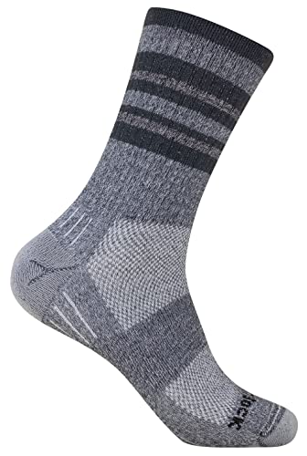 Wrightsock Profi Sportsocke, Wandersocke in grau dunkelgrau gestreift, Anti-Blasen-System, doppel-lagig, Crew (wadenhoch), Gr. L von Wrightsock