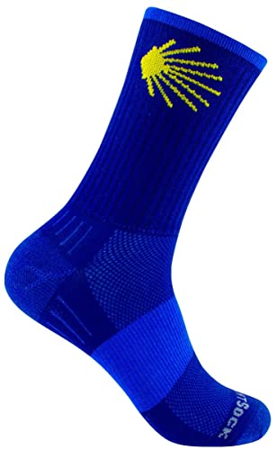 Wrightsock Profi Sportsocke, Wandersocke in marine royal, Anti-Blasen-System, doppel-lagig, Crew lang - Stick Jakobsweg - Gr. L von Wrightsock