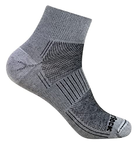 Wrightsock Profi Sportsocke in hellgrau schwarz Coolmesh II, Merino Wolle, Anti-Blasen-System, doppel-lagig, Quarter (knöchelhoch), Gr. M von Wrightsock