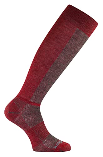 Wrightsock Profi Socke, optimal für Ski- oder Militärstiefel, Modell Merino Coolmesh II in rot grau, Anti-Blasen-System, doppel-lagig, kniehoch extra lang Gr. L von Wrightsock