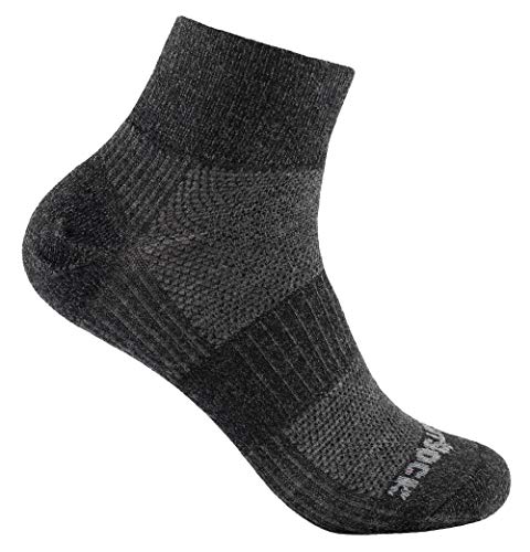 Wrightsock Profi Sportsocke grau mittellang Quarter Coolmesh II Merino Wolle in grau anthrazit schwarz, anti-blasen, Gr. L von Wrightsock