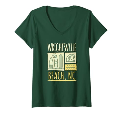 Damen Wrightsville Beach, NC, Wilmington, North Carolina T-Shirt mit V-Ausschnitt Damen Wrightsville Beach, NC, Wilmington, North Carolina T-Shirt mit V-Ausschnitt von Wrightsville Family Vacation Kids Souvenir